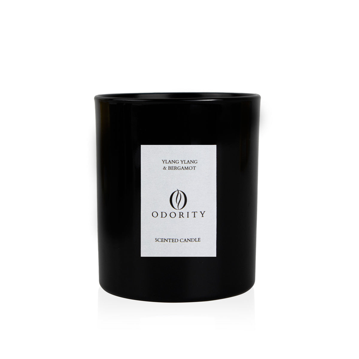 Handgefertigte Ylang Ylang & Bergamotte Duftkerze aus natürlichem Rapswachs im schwarzen edlem Design, vegan und rußfrei, 50 Stunden Brenndauer.