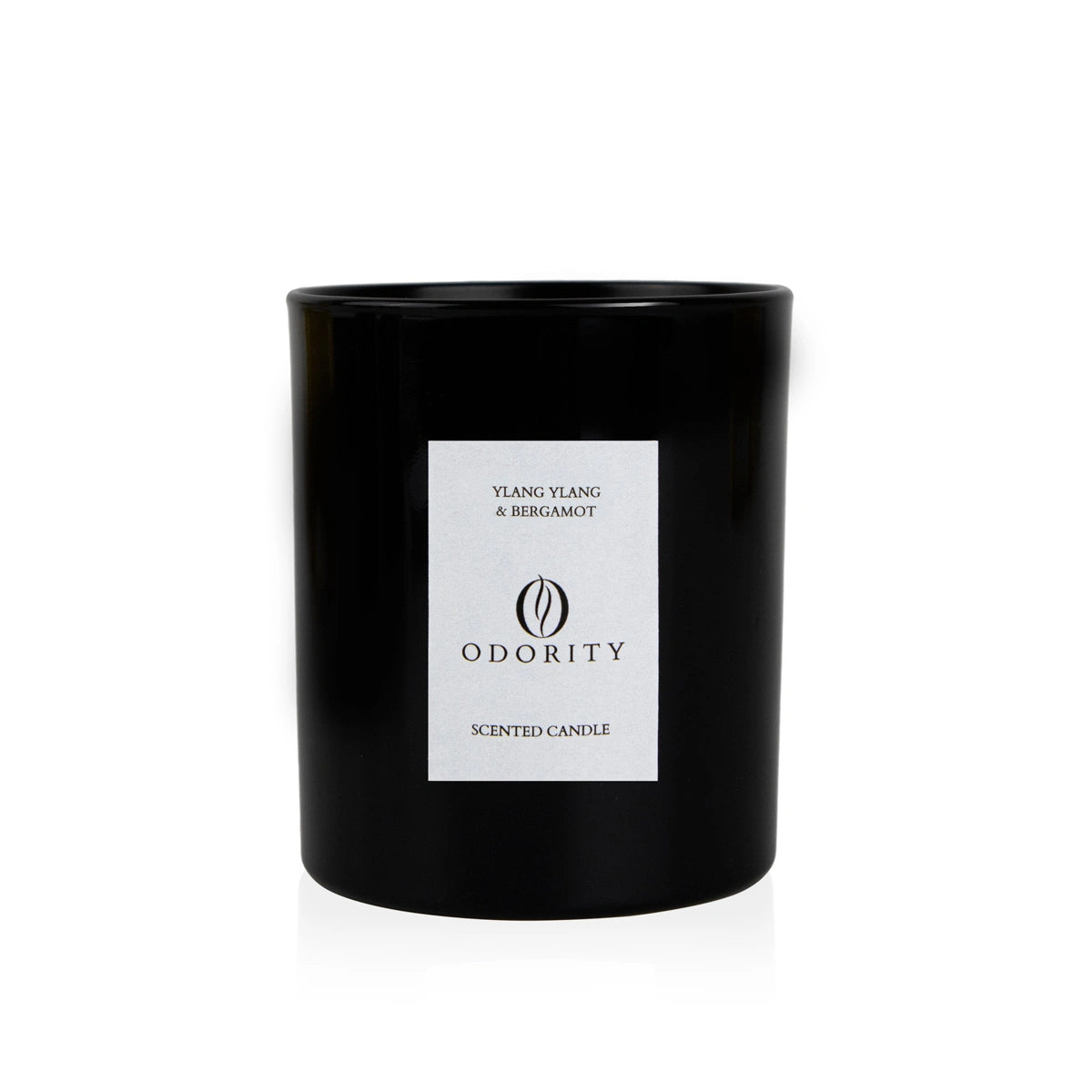 Handgefertigte Ylang Ylang & Bergamotte Duftkerze aus natürlichem Rapswachs im schwarzem edlem Design, vegan und rußfrei, 50 Stunden Brenndauer.